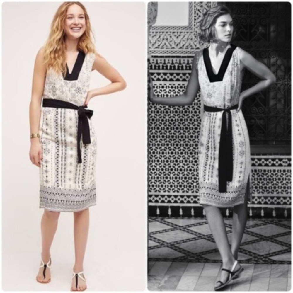 HD Paris Anthropologie Eventide Dress Size 2 Black and White Cream Classic